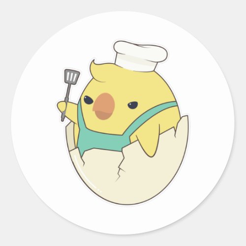 Chick as Cook with Chefs hat  Spatula Classic Round Sticker