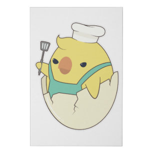 Chick as Cook with Chef's hat & Spatula Faux Canvas Print