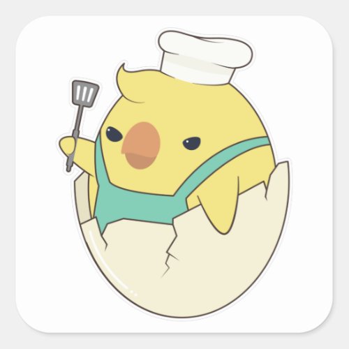 Chick as Cook with Chefs hat  Spatula Square Sticker