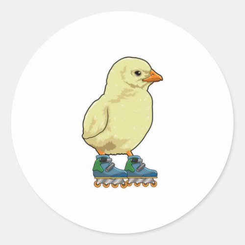 Chick as Inline skater with Inline skates Classic Round Sticker