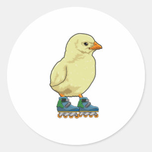 Chick as Inline skater with Inline skates Classic Round Sticker