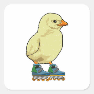 Chick as Inline skater with Inline skates Square Sticker