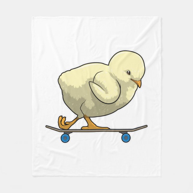 Chick as Skater with Skateboard Fleece Blanket (Front)