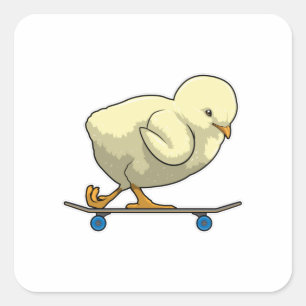 Chick as Skater with Skateboard Square Sticker