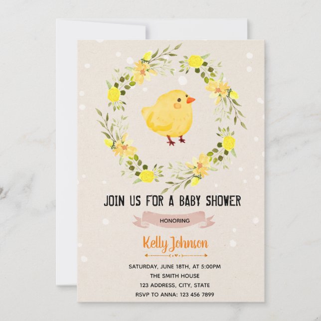 Chick baby shower birthday invitation (Front)