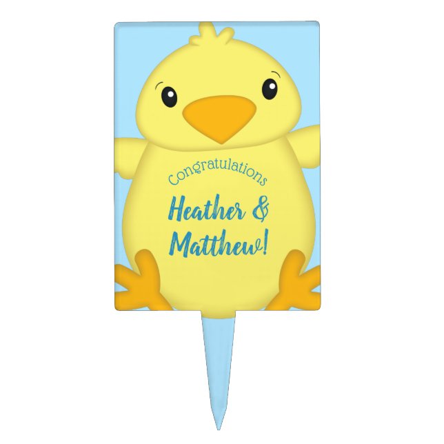 Chick Baby Shower Blue Cake Topper (Front)