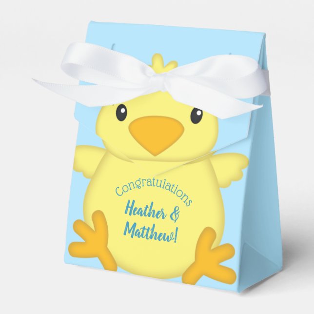 Chick Baby Shower Blue Favor Boxes (Front Side)