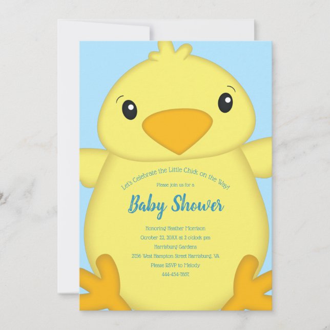 Chick Baby Shower Blue Invitation (Front)