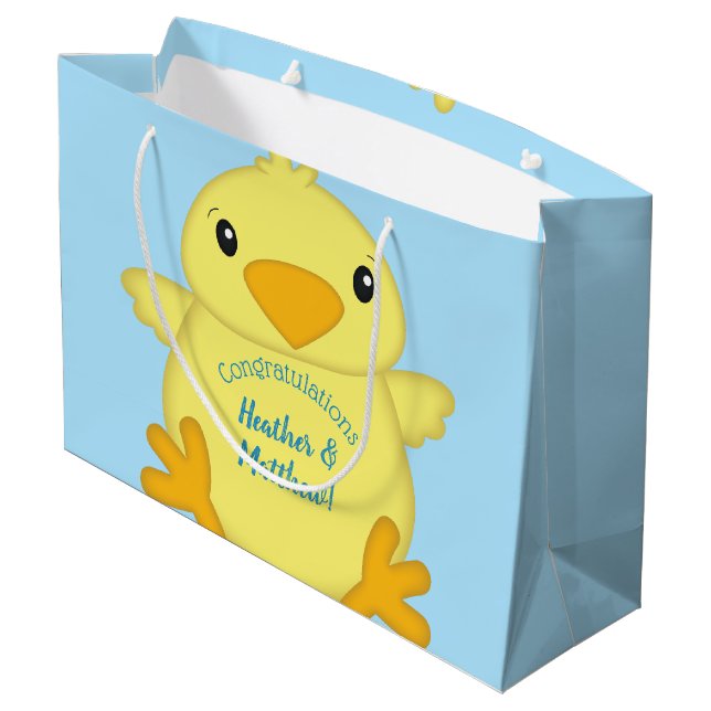 Chick Baby Shower Blue Large Gift Bag (Back Angled)