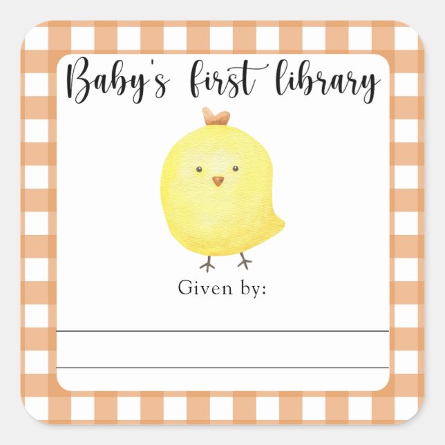 Chick Baby Shower bookplate - baby's first library (Front)