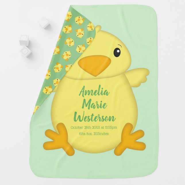 Chick Baby Shower Green Baby Blanket (In Situ)