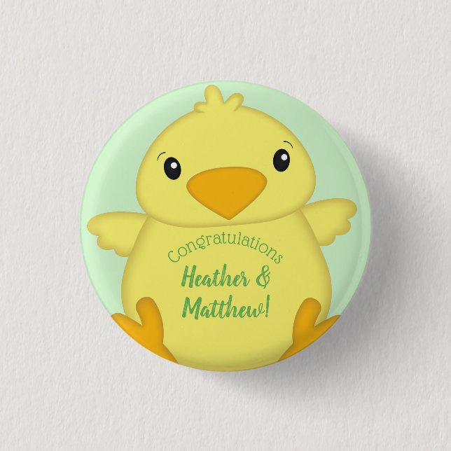 Chick Baby Shower Green Button (Front)