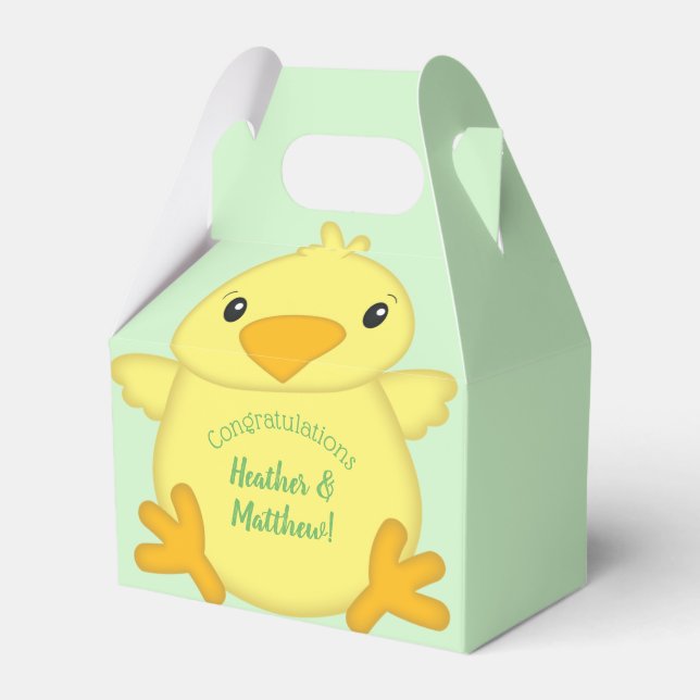 Chick Baby Shower Green Favor Boxes (Front Side)