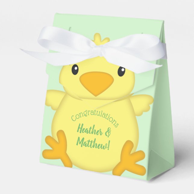 Chick Baby Shower Green Favor Boxes (Front Side)