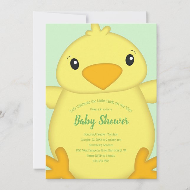 Chick Baby Shower Green Invitation (Front)