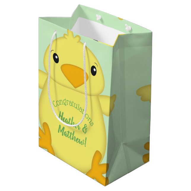 Chick Baby Shower Green Medium Gift Bag (Back Angled)