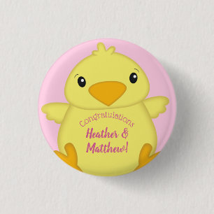 Chick Baby Shower Pink Button