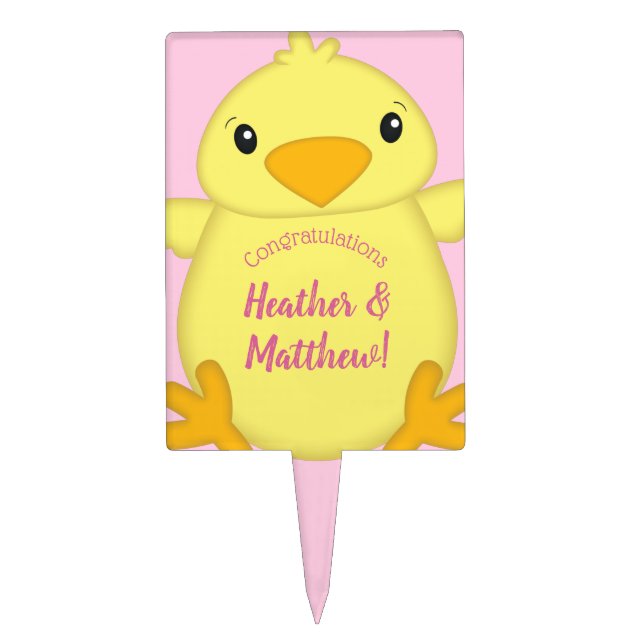 Chick Baby Shower Pink Cake Topper (Front)