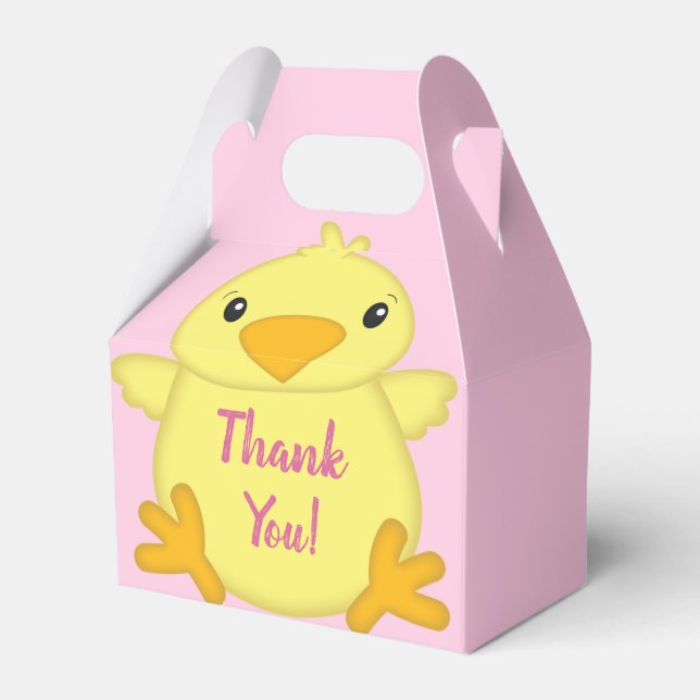 Chick Baby Shower Pink Favor Boxes (Front Side)