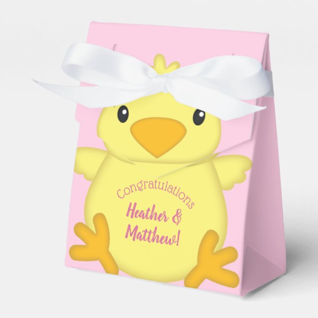 Chick Baby Shower Pink Favor Boxes (Front Side)