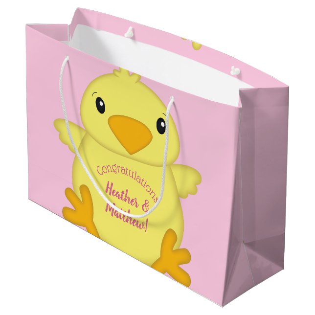 Chick Baby Shower Pink Large Gift Bag (Back Angled)