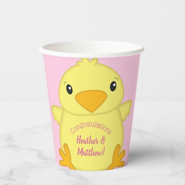 Chick Baby Shower Pink Paper Cups (Front)