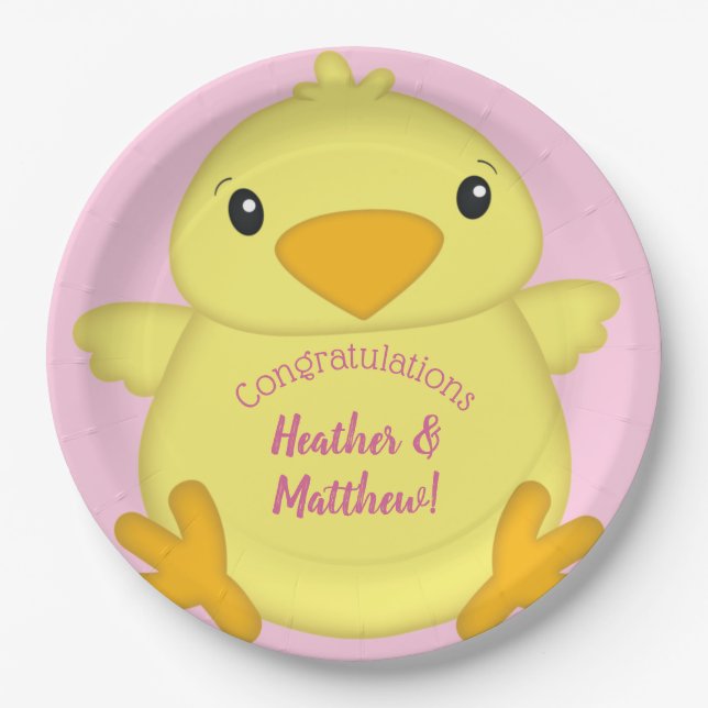 Chick Baby Shower Pink Paper Plates (Front)