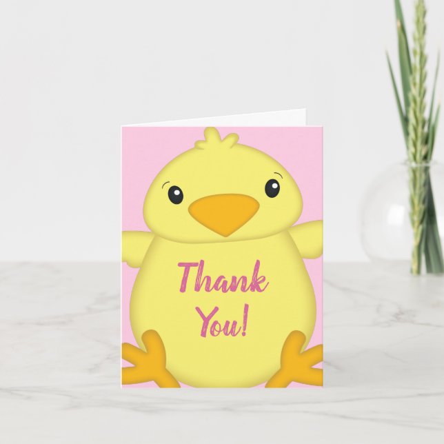 Chick Baby Shower Pink Thank You Card (Front)