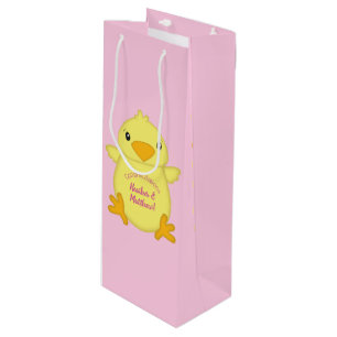 Chick Baby Shower Pink Wine Gift Bag