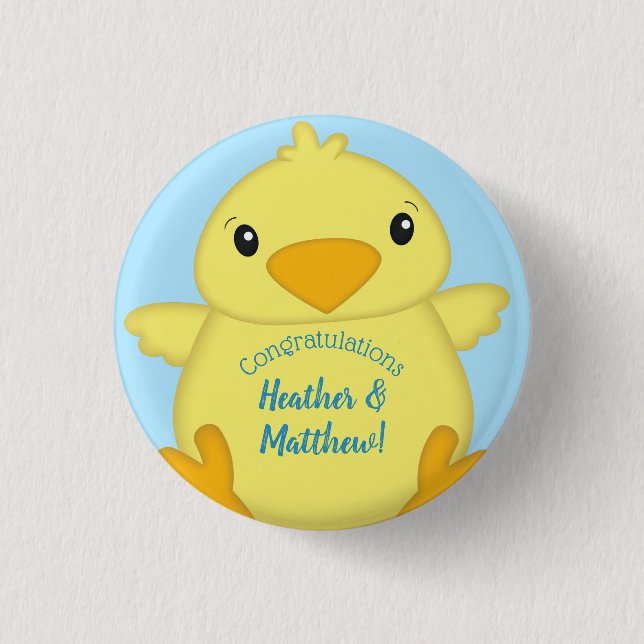 Chick Baby Shower Spring Blue Button (Front)