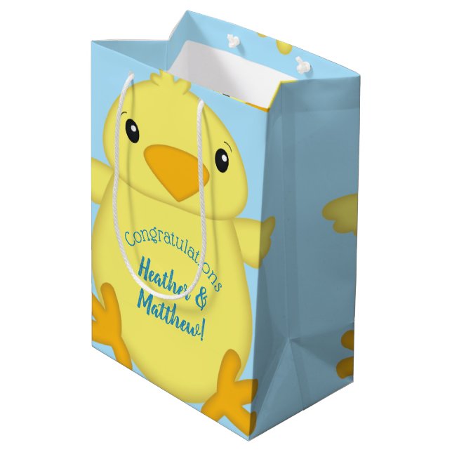Chick Baby Shower Spring Blue Medium Gift Bag (Back Angled)