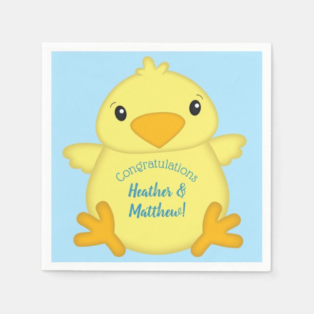 Chick Baby Shower Spring Blue Napkins (Front)