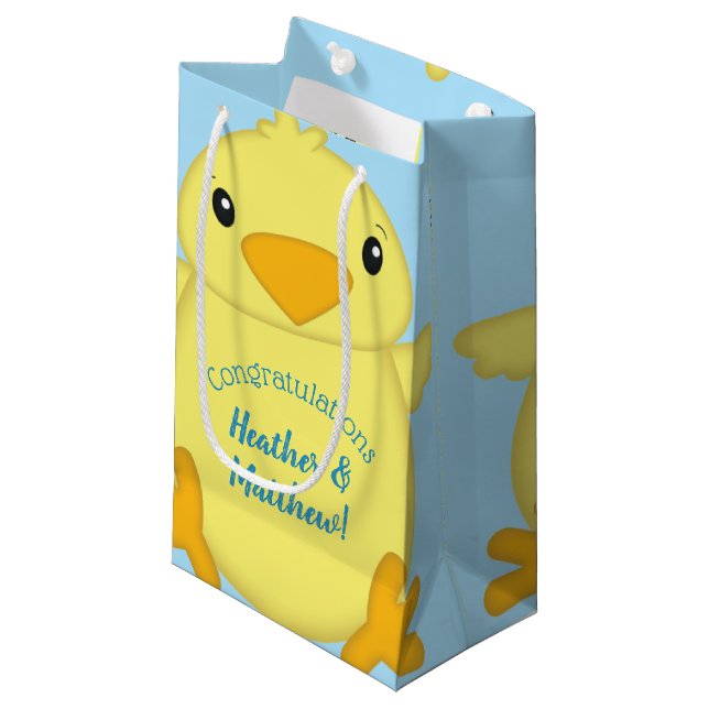 Chick Baby Shower Spring Blue Small Gift Bag (Front Angled)