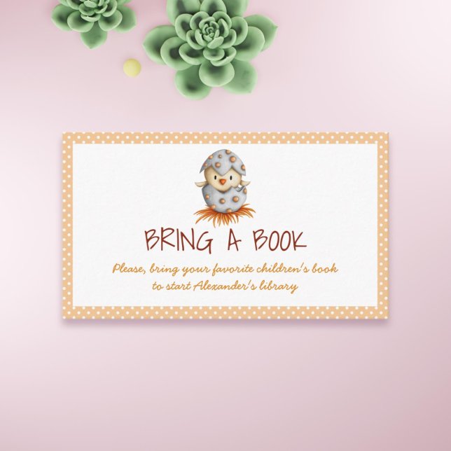 Chick Bird Neutral Bring a Book Baby Shower Enclosure Card (Cute Bring a Book baby shower card with a bird hatching)