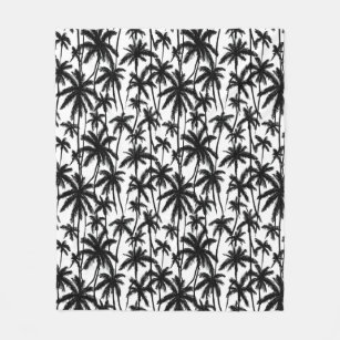 Chick Black + White Palm Tree Pattern  Fleece Blanket
