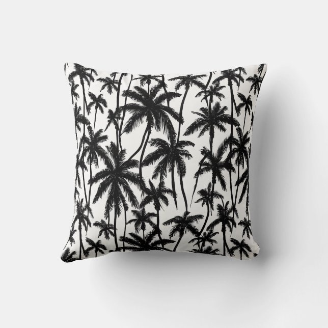 Chick Black + White Palm Tree Pattern Throw Pillow (Back)