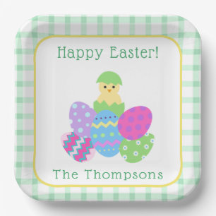 Chick Colored Eggs Happy Easter Paper Plates
