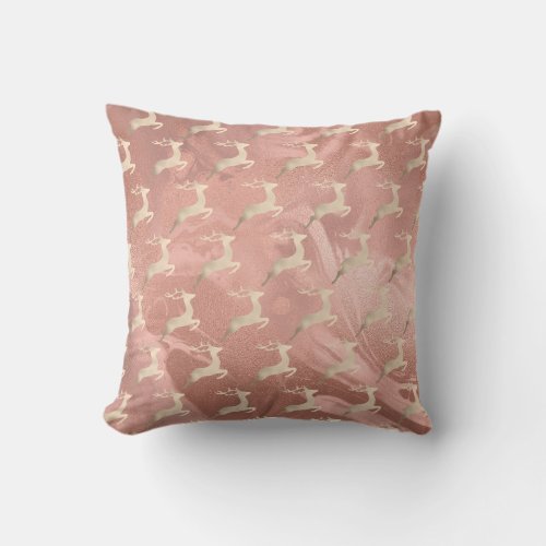 Chick Copper Rose Gold Christmas reindeer pattern Throw Pillow