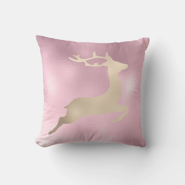 Chick Copper Rose Gold Christmas reindeer pattern Throw Pillow (Front)