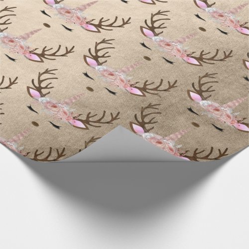 Chick copper rose gold unicorn reindeer pattern wrapping paper