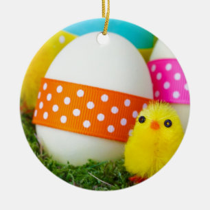 chick easter egg hunt ceramic ornament