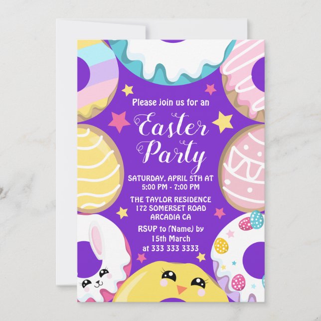 Chick Egg Bunny Easter Donut Cookie Easter Party Invitation (Front)
