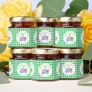 Chick Eggs and bold green check Honey Jar Favors