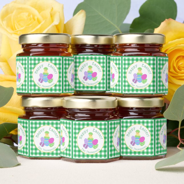 Chick Eggs and bold green check Honey Jar Favors (Insitu)