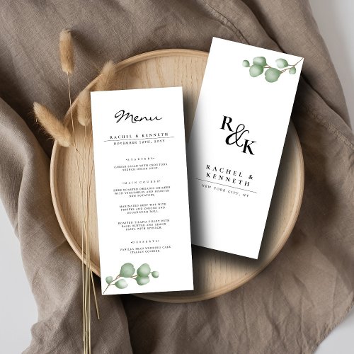 Chick Eucalyptus Black  White Minimalist Wedding Menu