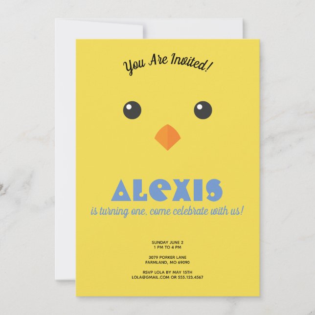 Chick Face Birthday Party Photo Invite (Front)