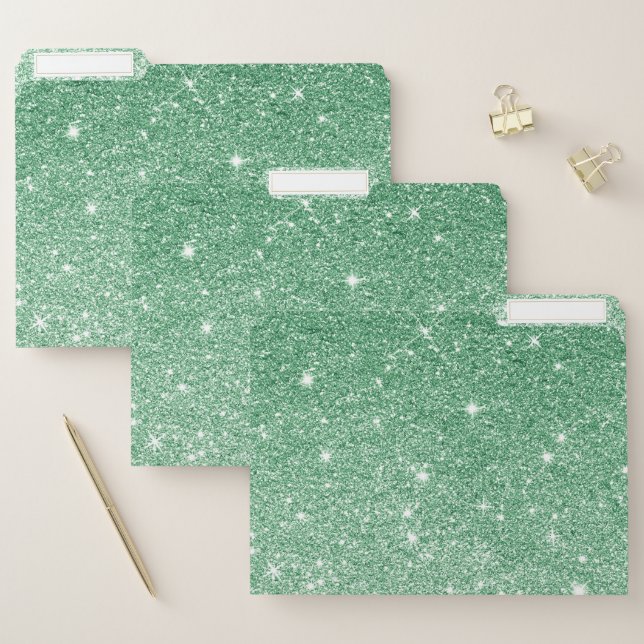 Chick Faux Emerald Green Ombre Glitter Luxury Glam File Folder (Set)