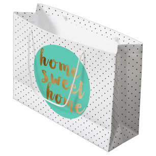 chick faux gold Home Sweet Home polka dots pattern Large Gift Bag
