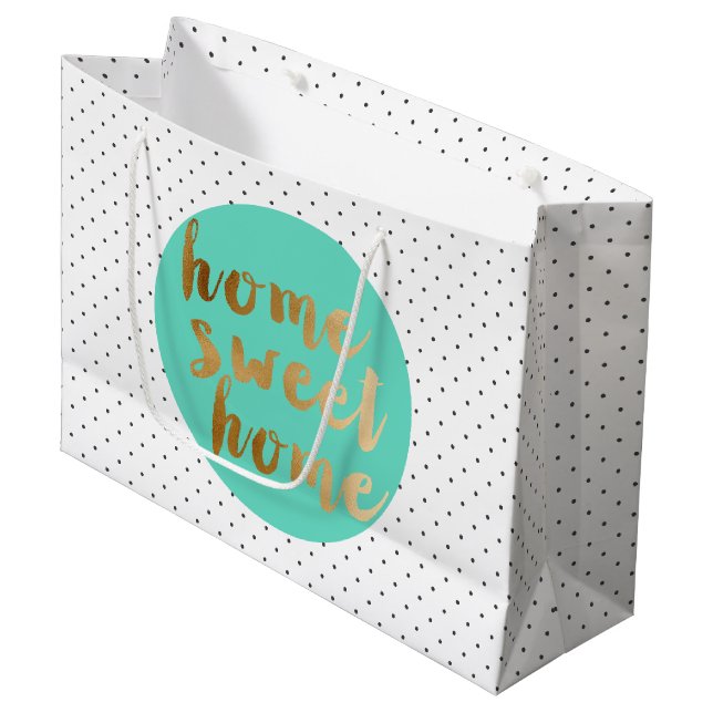 chick faux gold Home Sweet Home polka dots pattern Large Gift Bag (Front Angled)