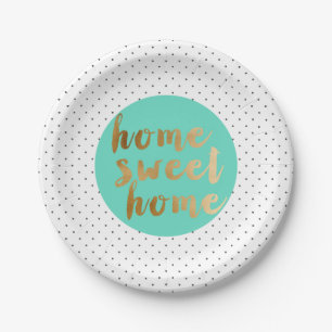 chick faux gold Home Sweet Home polka dots pattern Paper Plates
